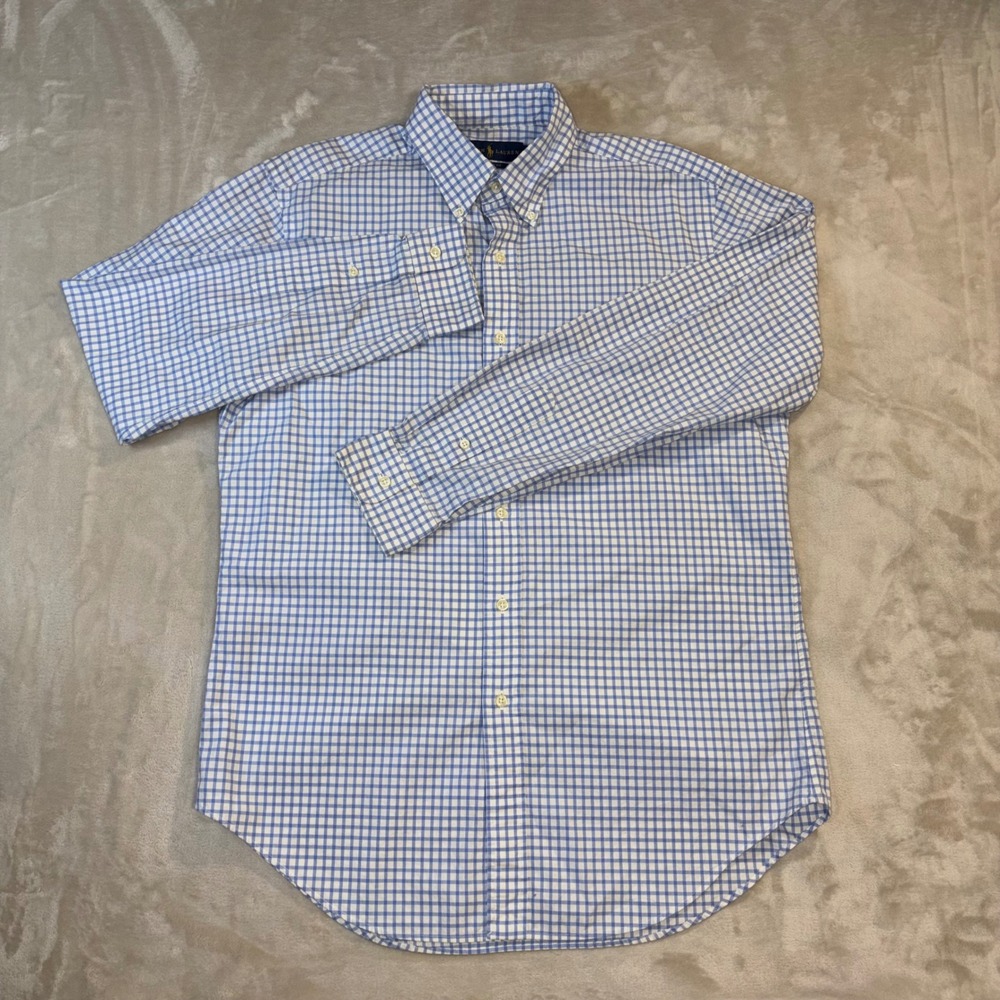 Polo Ralph Lauren Mens Classic Fit Gingham Button Down Shirt Blue White M